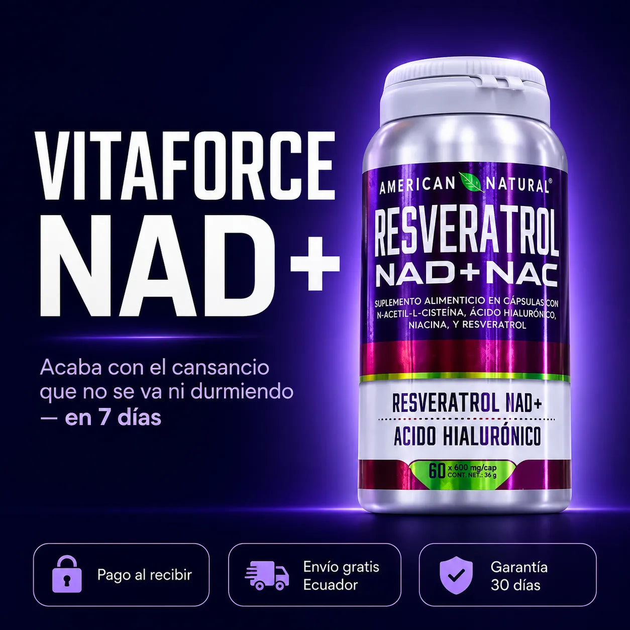 VITAFORCE NAD+ - Reactiva tus células y recupera tu energía desde adentro (60 capsulas)