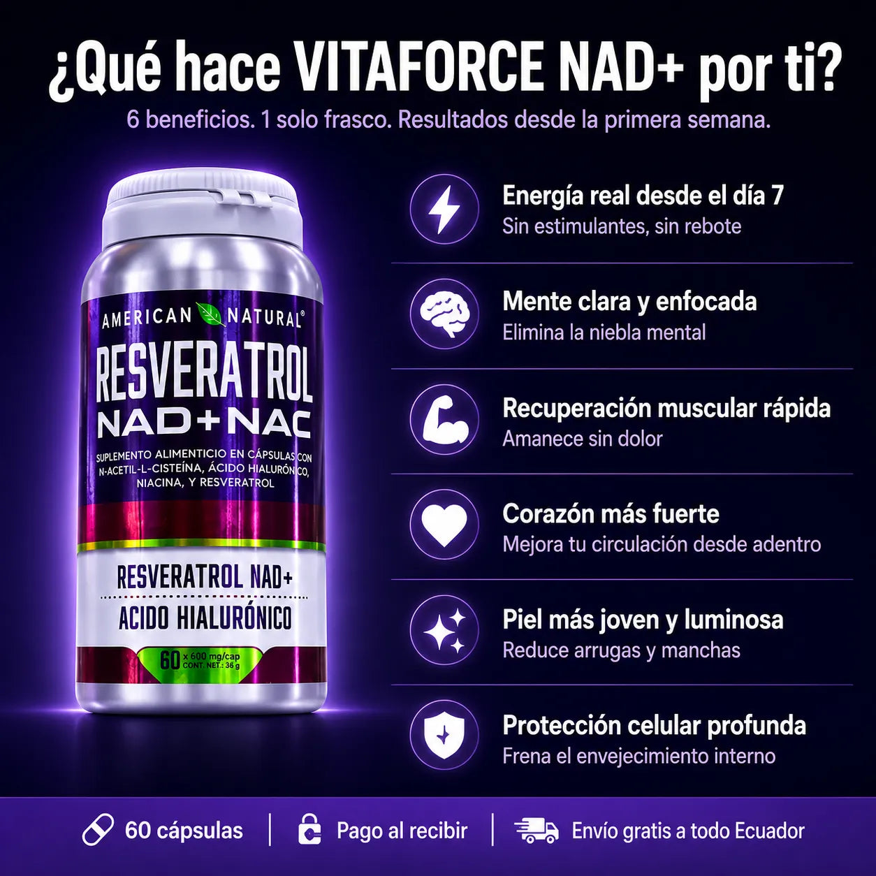 VITAFORCE NAD+ - Reactiva tus células y recupera tu energía desde adentro (60 capsulas)