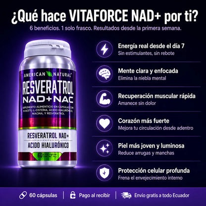 VITAFORCE NAD+ - Reactiva tus células y recupera tu energía desde adentro (60 capsulas)