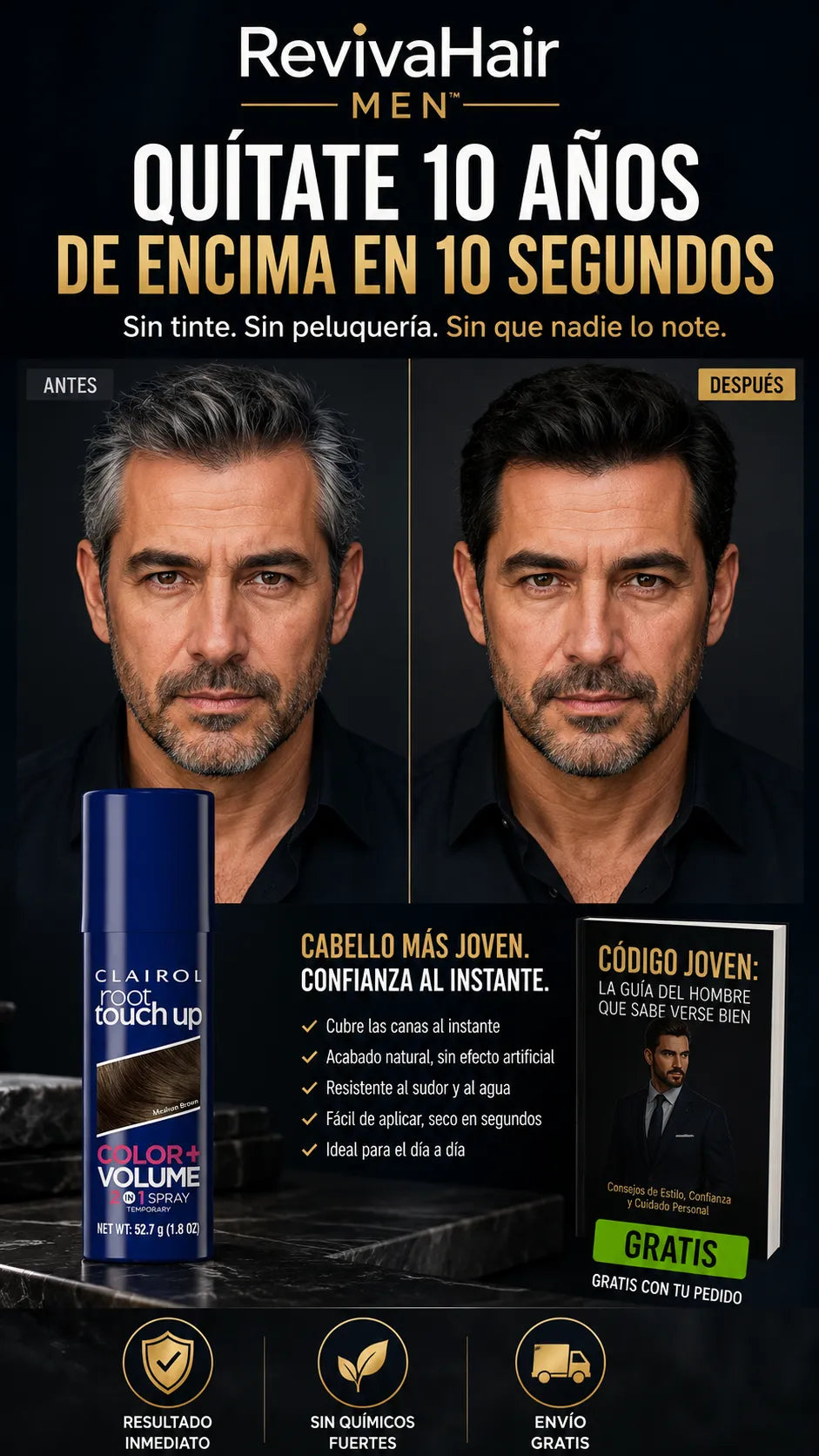 REVIVAHAIR MEN™ – Cubre las Canas y Rejuvenece tu Imagen en 10 Segundos
